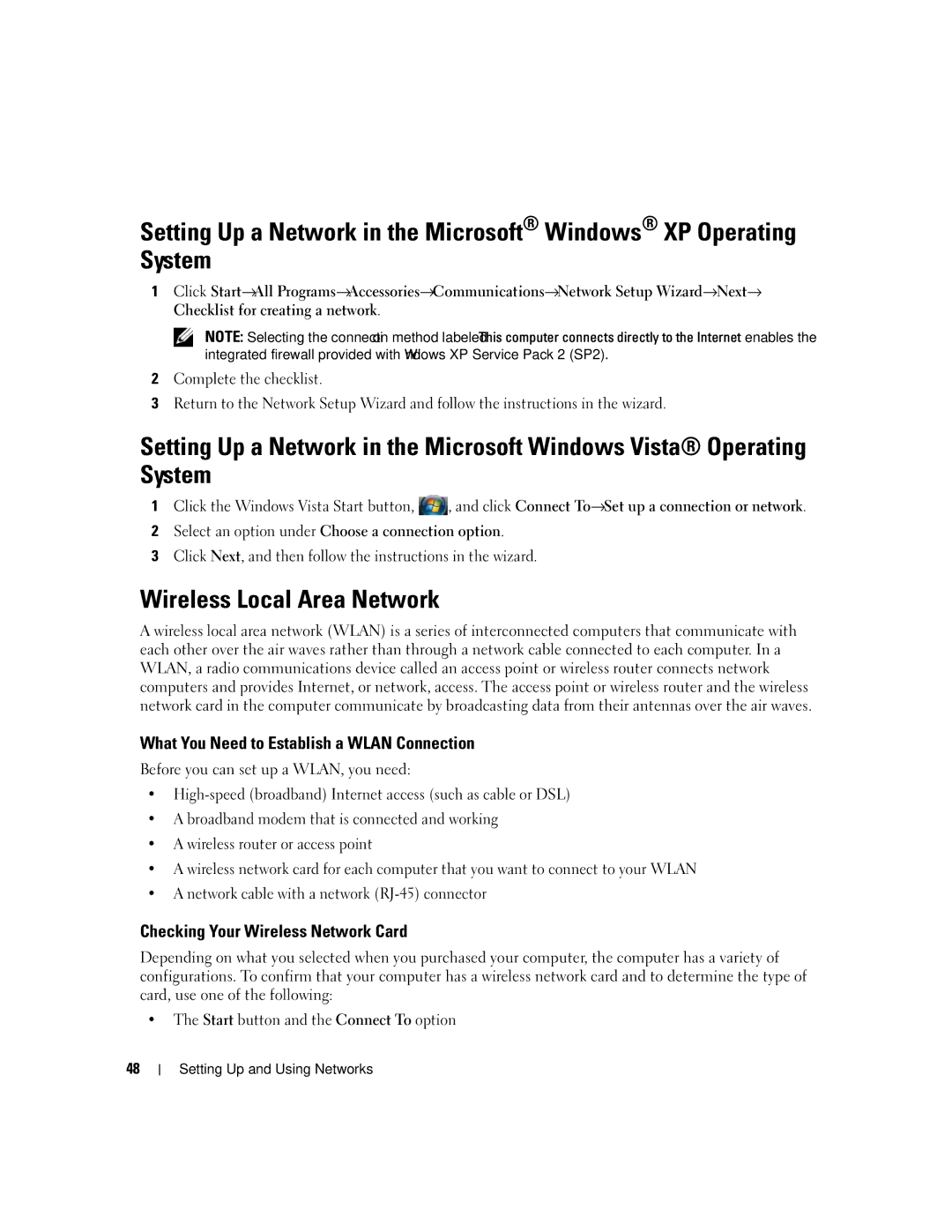 Dell NY105 Wireless Local Area Network, What You Need to Establish a Wlan Connection, Checking Your Wireless Network Card 