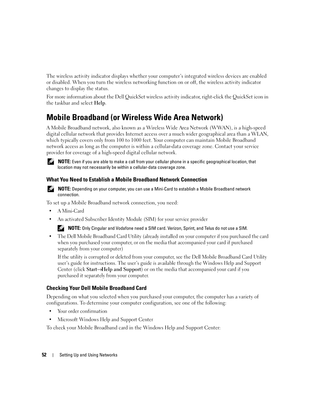 Dell NY105 manual Mobile Broadband or Wireless Wide Area Network, Checking Your Dell Mobile Broadband Card 