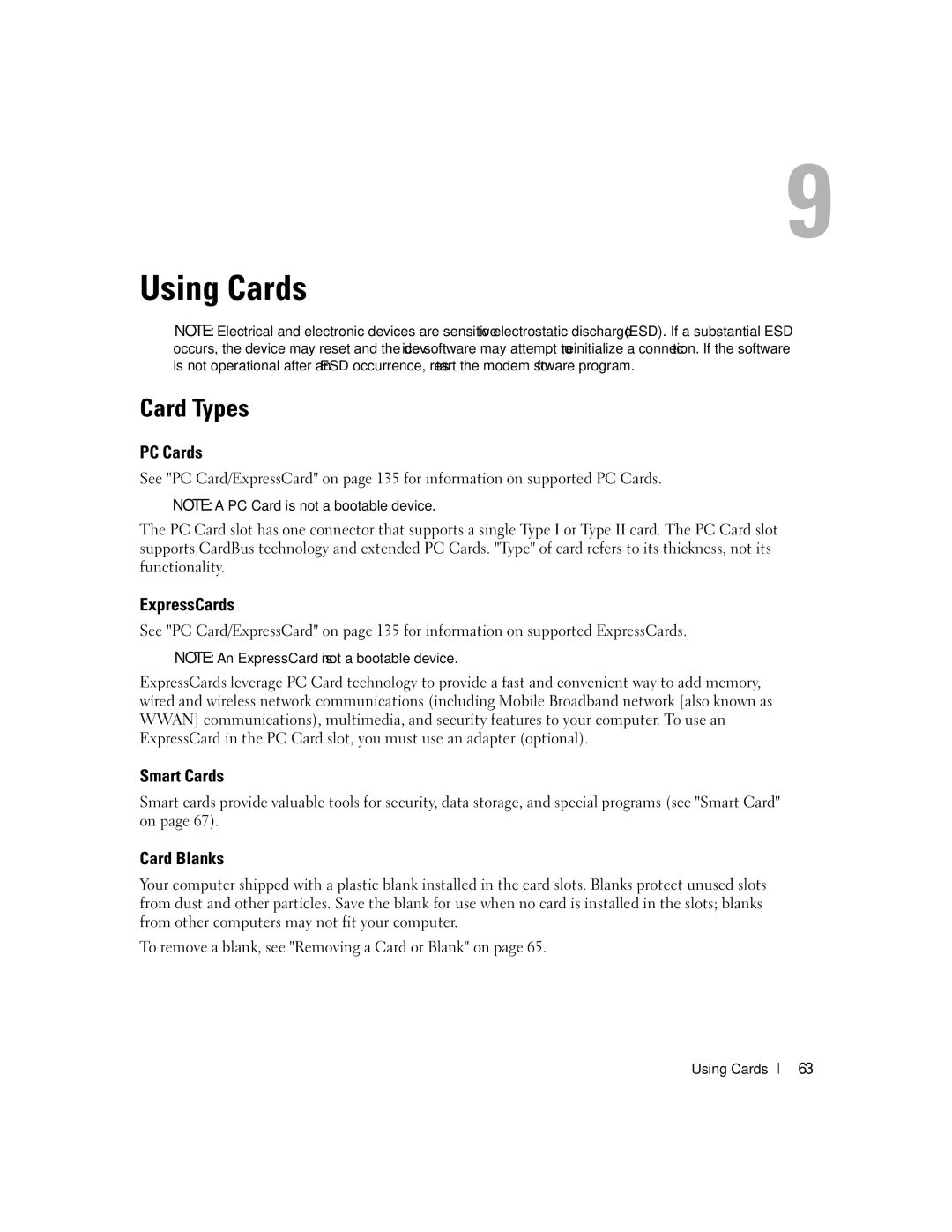 Dell NY105 manual Using Cards, Card Types 