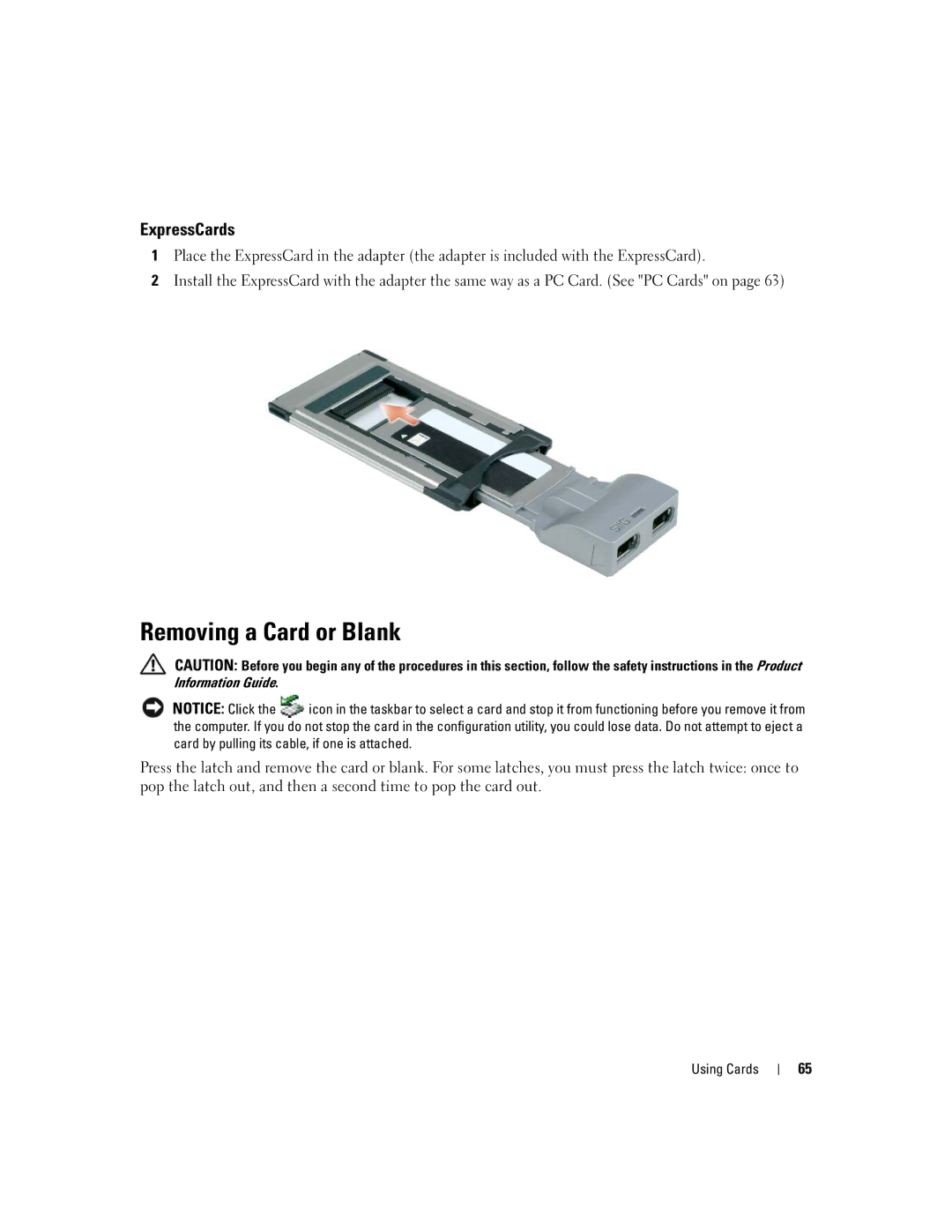 Dell NY105 manual Removing a Card or Blank 