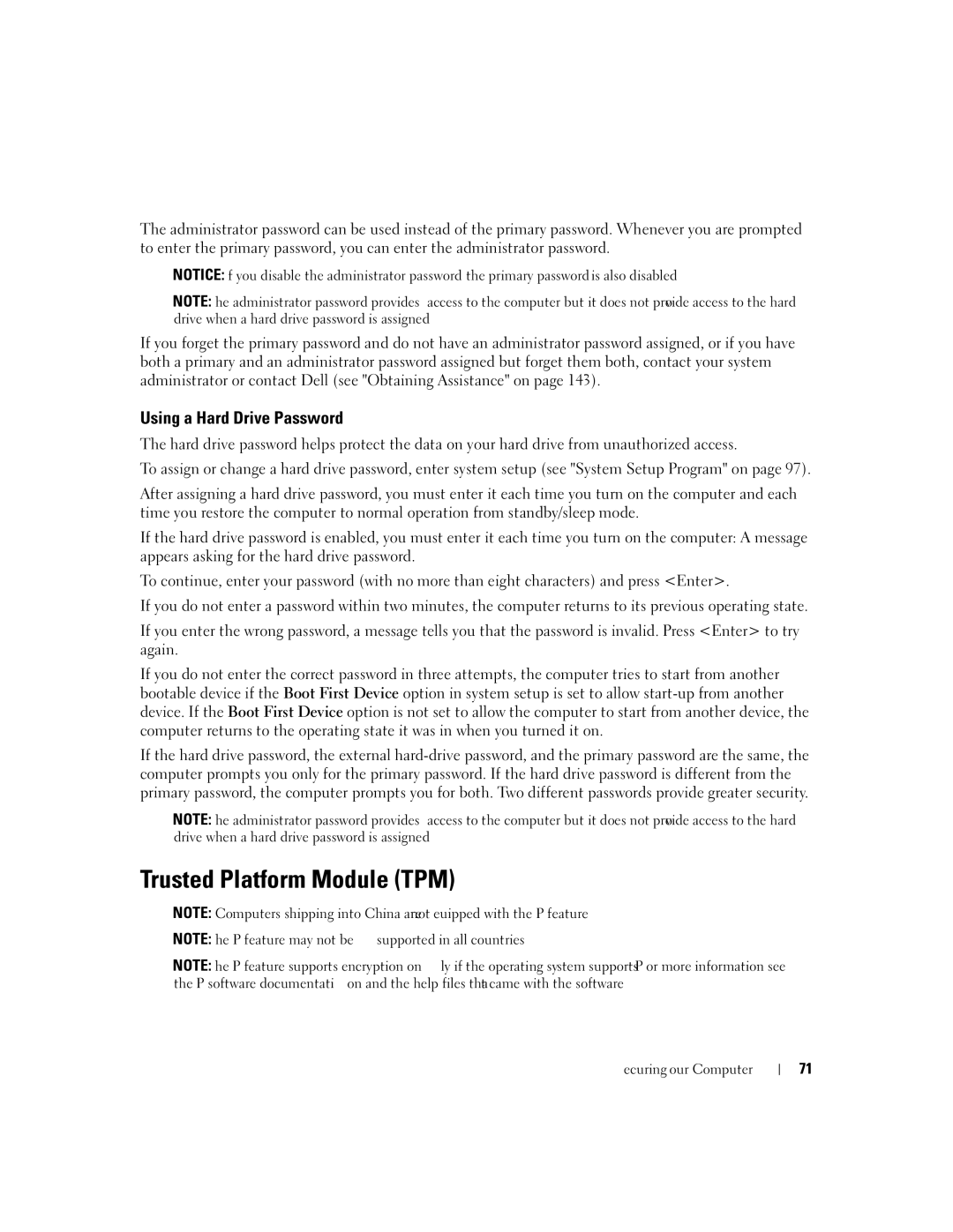 Dell NY105 manual Trusted Platform Module TPM, Using a Hard Drive Password 