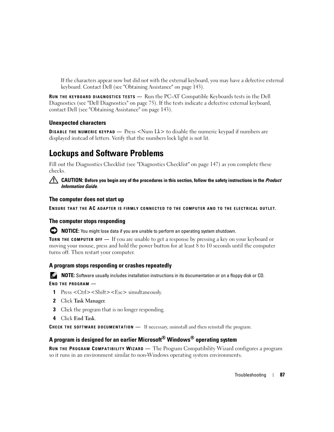 Dell NY105 Lockups and Software Problems, Unexpected characters, Computer does not start up, Computer stops responding 