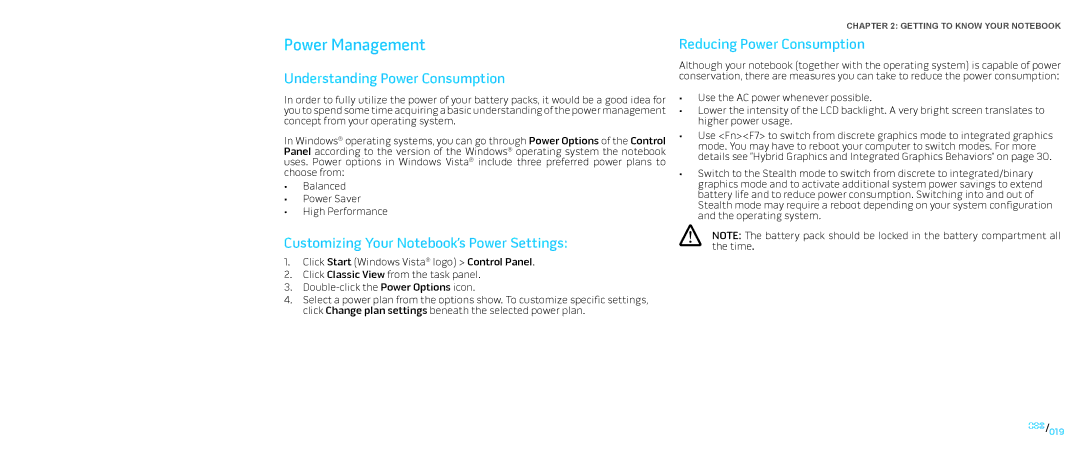 Dell P776N, P01E manual Power Management, Understanding Power Consumption, Customizing Your Notebook’s Power Settings 