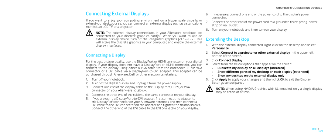 Dell P776N, P01E manual Connecting External Displays, Connecting a Display, Extending the Desktop 