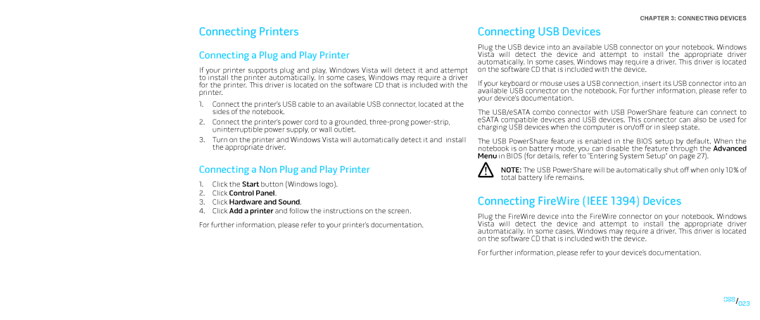 Dell P776N, P01E manual Connecting Printers, Connecting USB Devices, Connecting FireWire Ieee 1394 Devices 