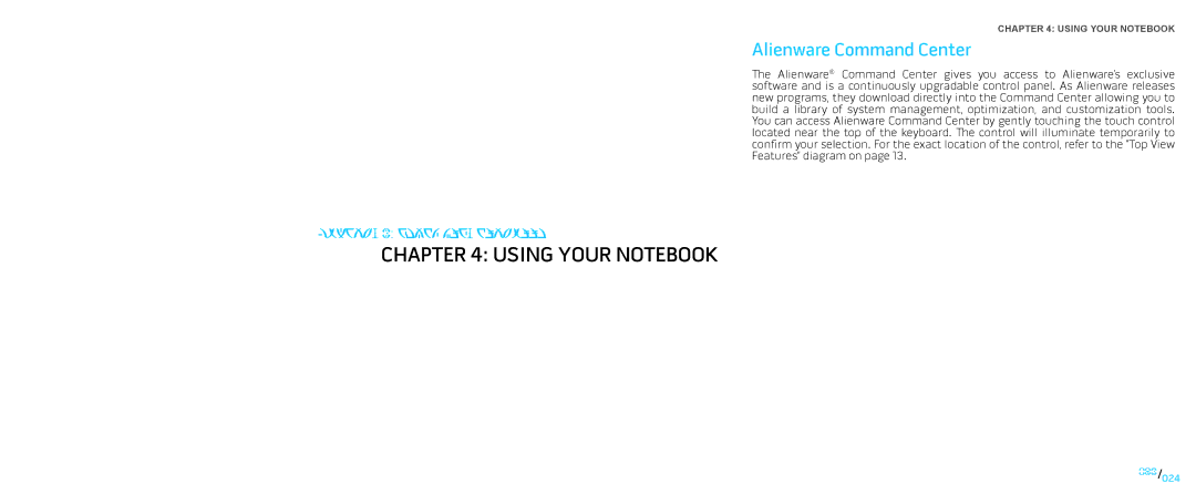 Dell P01E, P776N manual Using Your Notebook, Alienware Command Center 