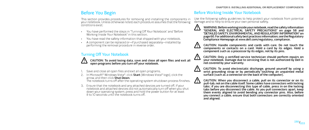 Dell P776N, P01E manual Before You Begin, Turning Off Your Notebook, Before Working Inside Your Notebook 