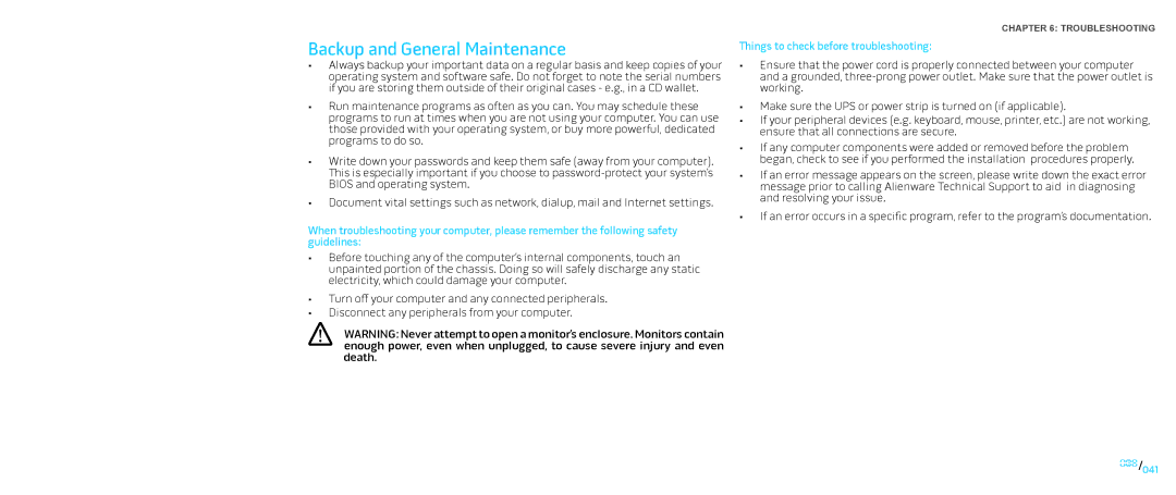 Dell P776N, P01E manual Backup and General Maintenance, Things to check before troubleshooting 