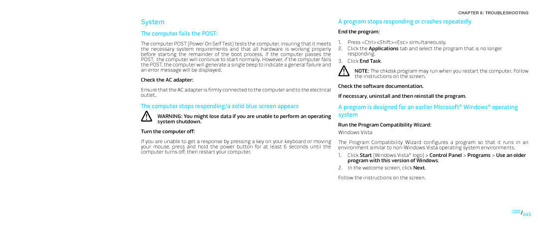 Dell P776N, P01E manual System, Computer fails the Post, Computer stops responding/a solid blue screen appears 