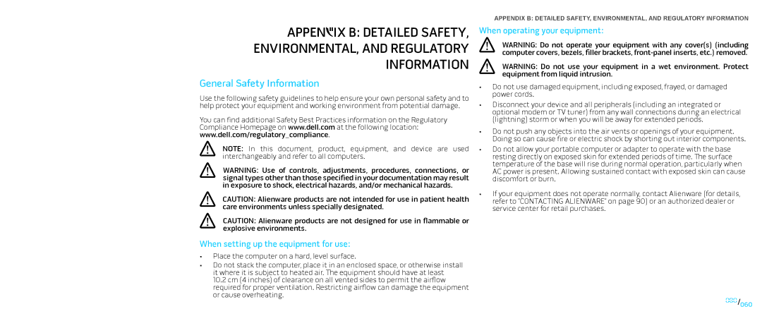 Dell P01E, P776N manual General Safety Information, When operating your equipment, When setting up the equipment for use 