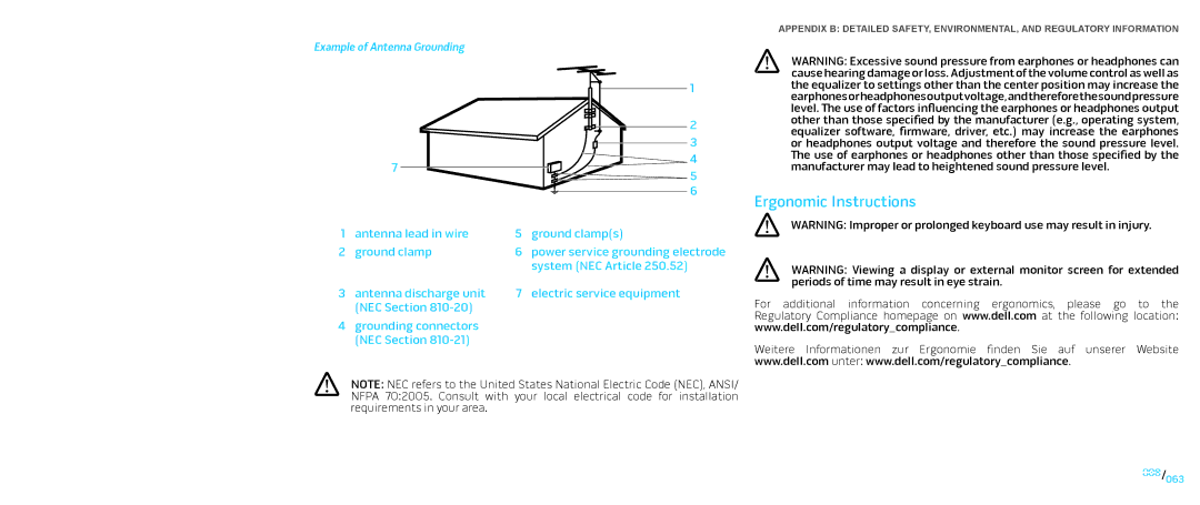 Dell P776N, P01E manual Ergonomic Instructions, Example of Antenna Grounding 