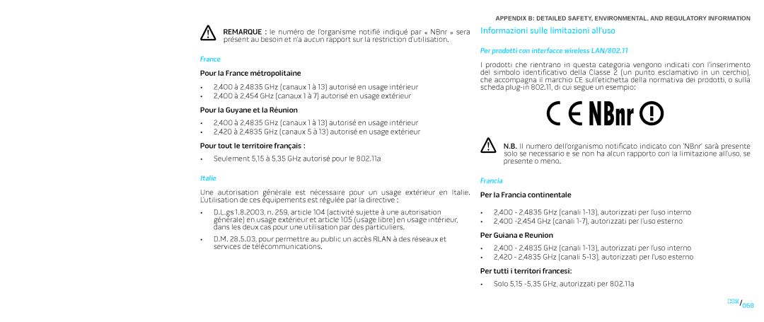 Dell P01E, P776N Informazioni sulle limitazioni all’uso, Italie, Per prodotti con interfacce wireless LAN/802.11, Francia 