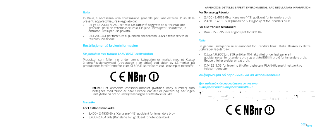 Dell P776N, P01E manual Restriksjoner på brukerinformasjon, Информация об ограничении на использование, Italia, Frankrike 