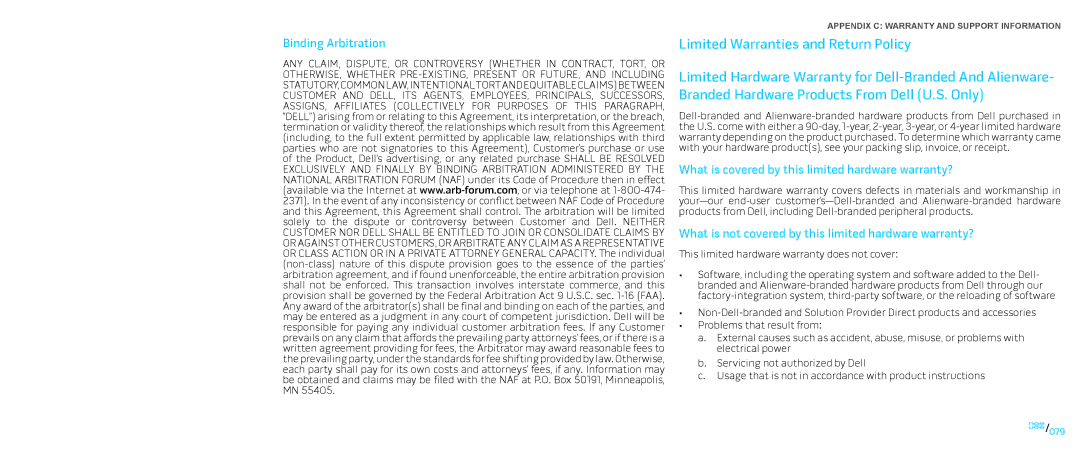 Dell P776N Limited Warranties and Return Policy, Binding Arbitration, What is covered by this limited hardware warranty? 