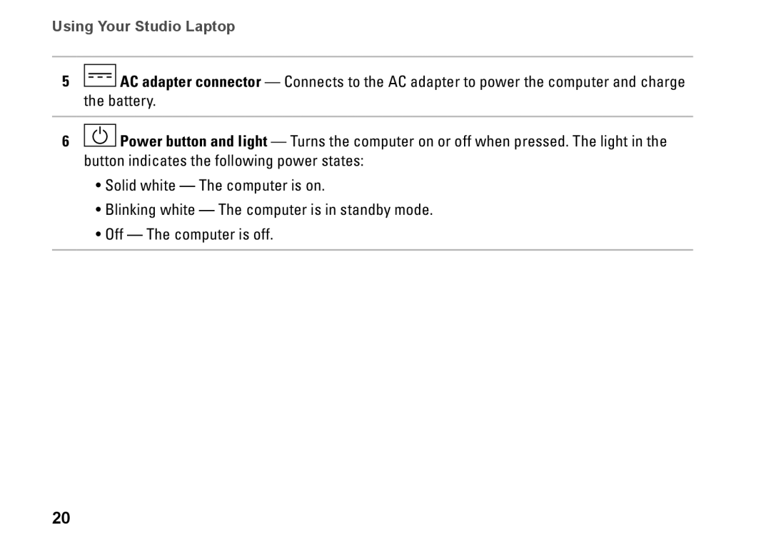 Dell P03G setup guide Using Your Studio Laptop 