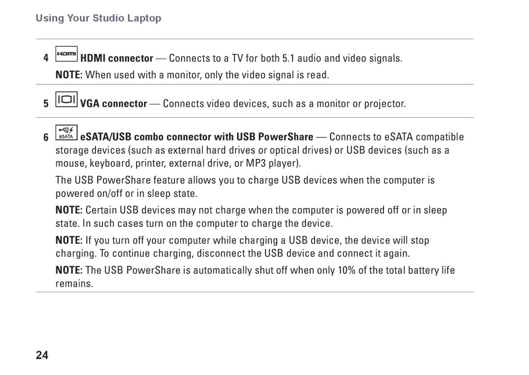 Dell P03G setup guide Using Your Studio Laptop 