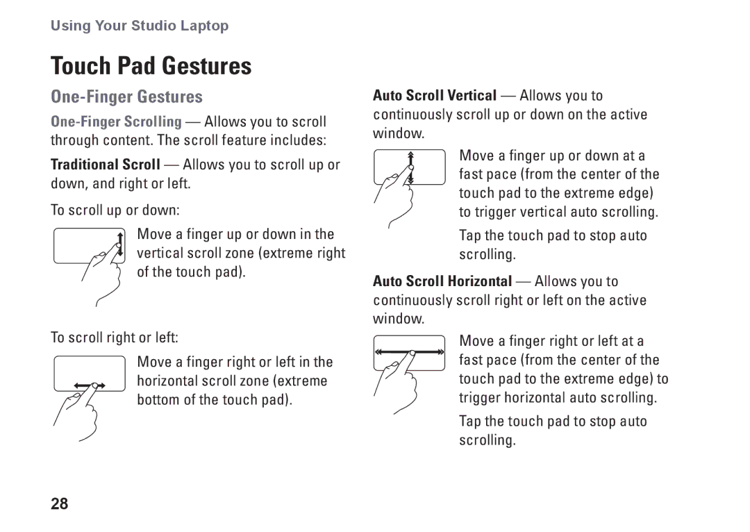 Dell P03G setup guide Touch Pad Gestures, One-Finger Gestures 