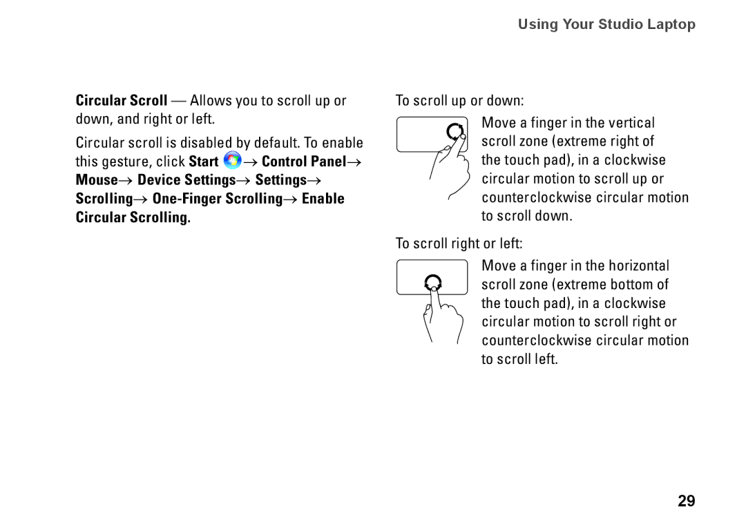 Dell P03G setup guide Circular Scrolling 