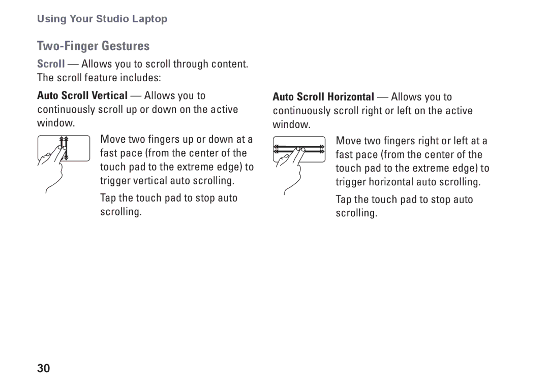 Dell P03G setup guide Two-Finger Gestures 