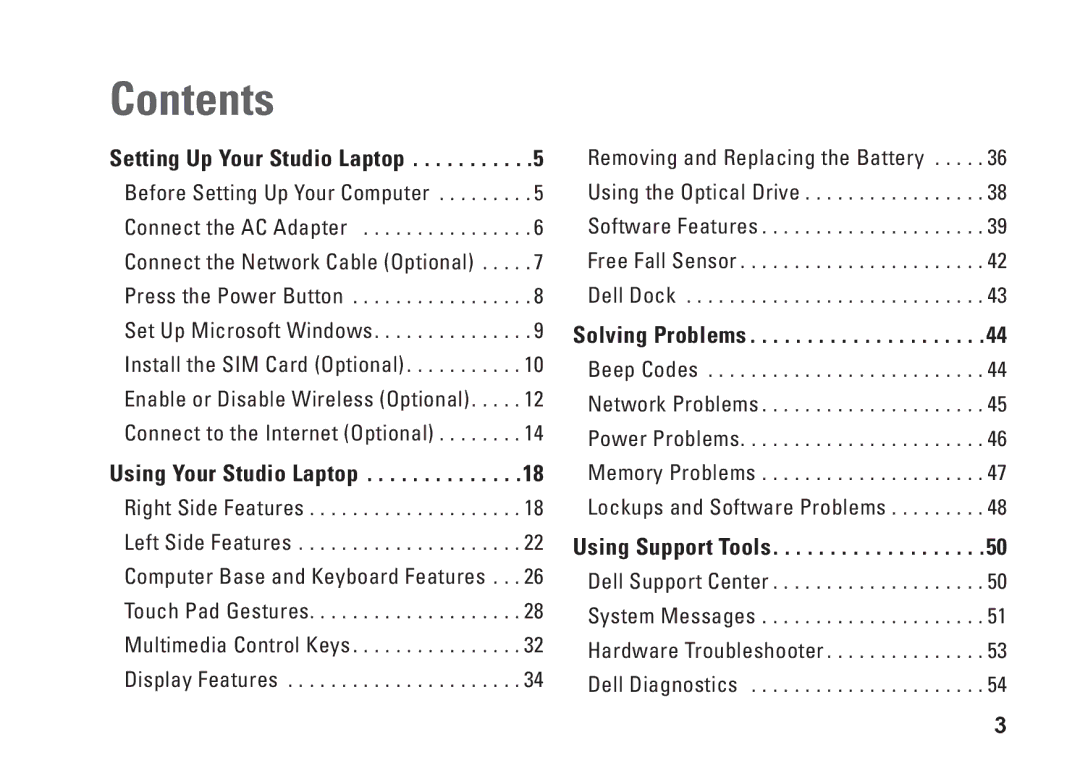 Dell P03G setup guide Contents 