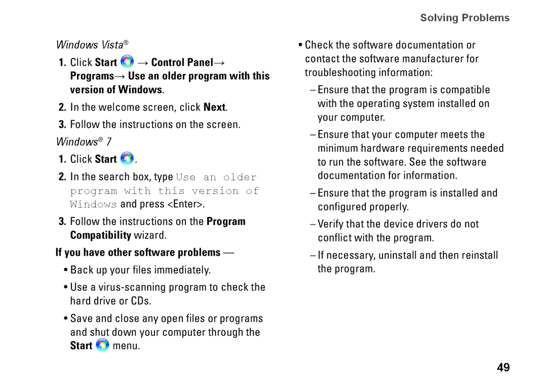 Dell P03G setup guide If you have other software problems 