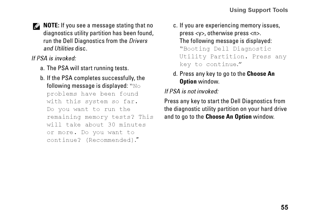 Dell P03G setup guide If PSA is invoked 