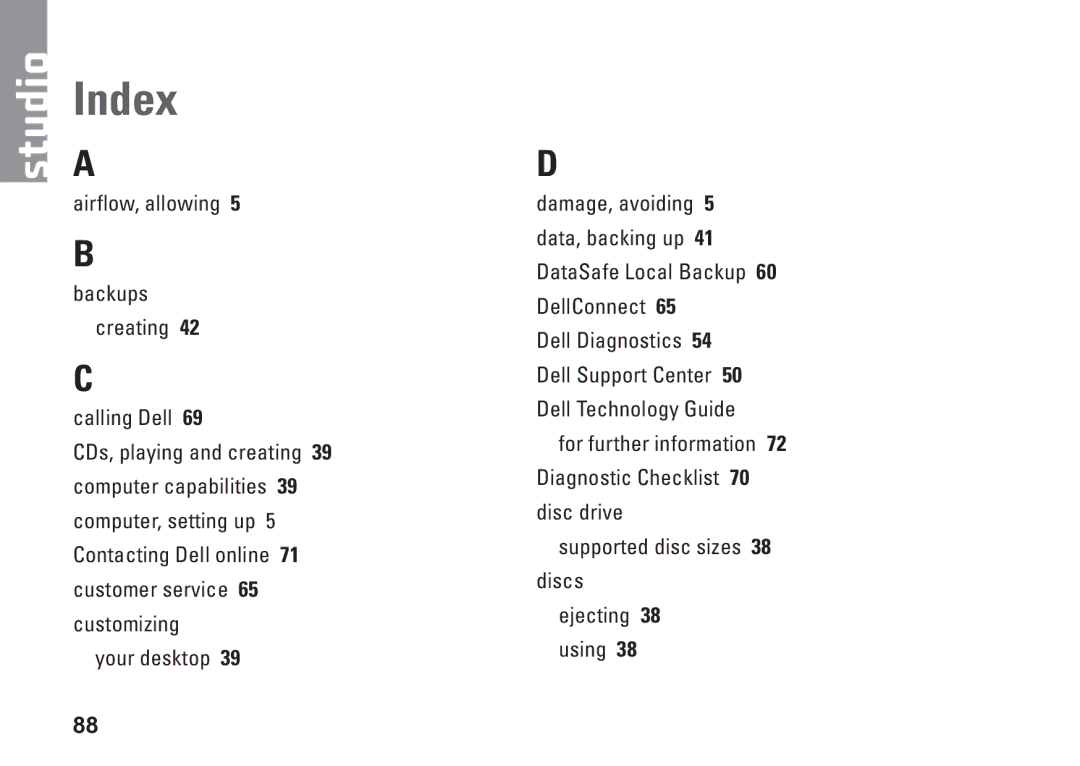 Dell P03G setup guide Index 