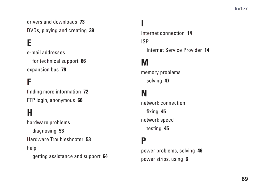 Dell P03G setup guide Index 