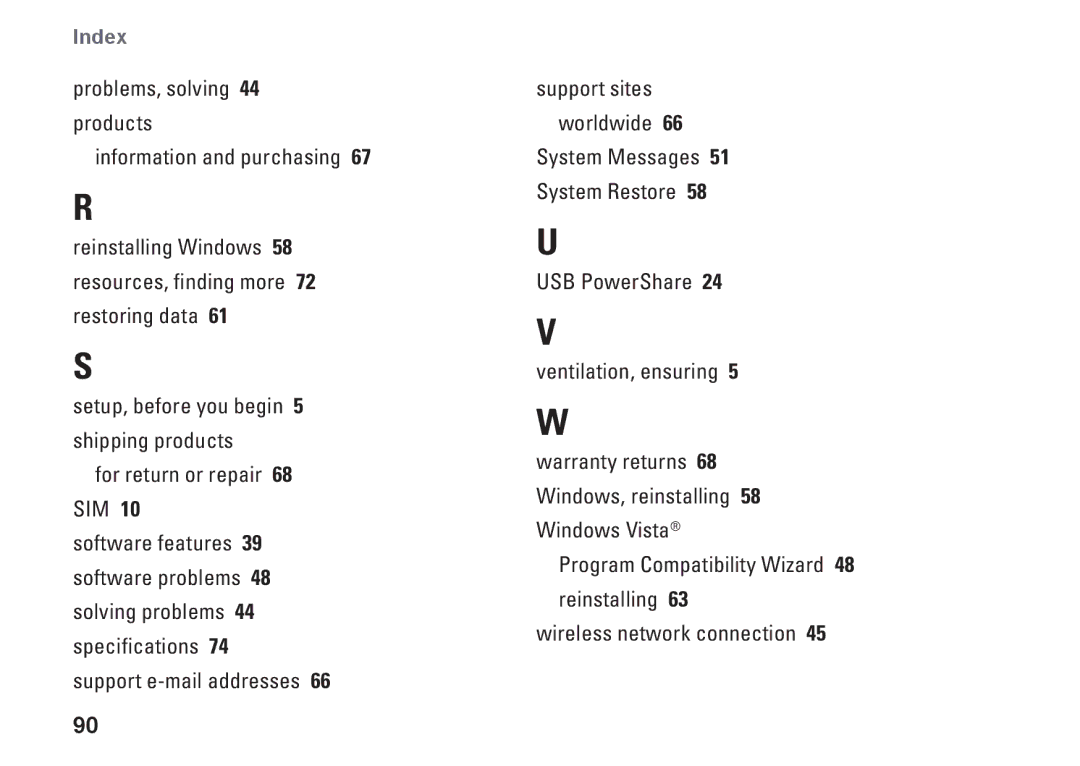 Dell P03G setup guide Index 