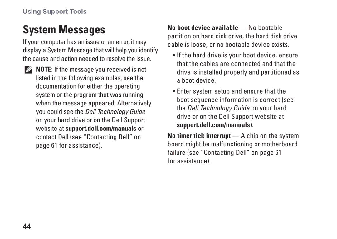 Dell P03T setup guide System Messages 