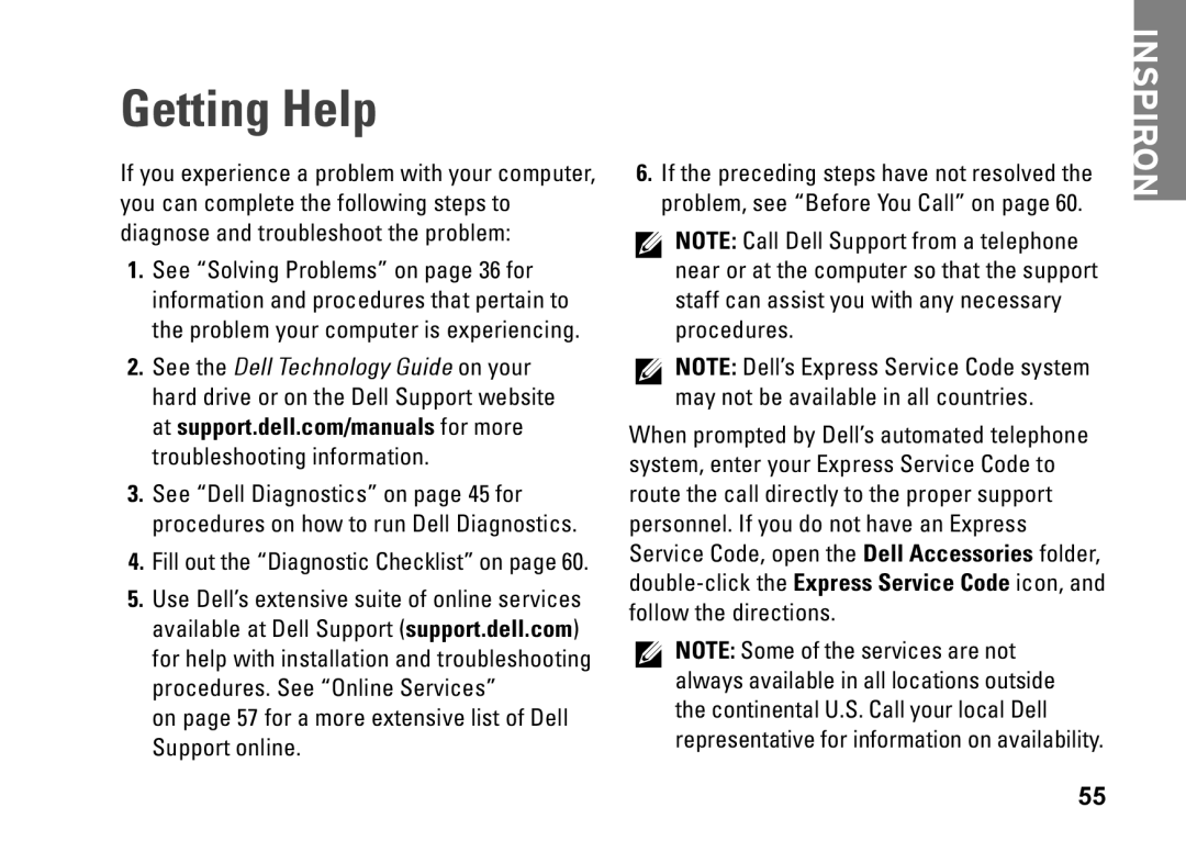 Dell P03T setup guide Getting Help 