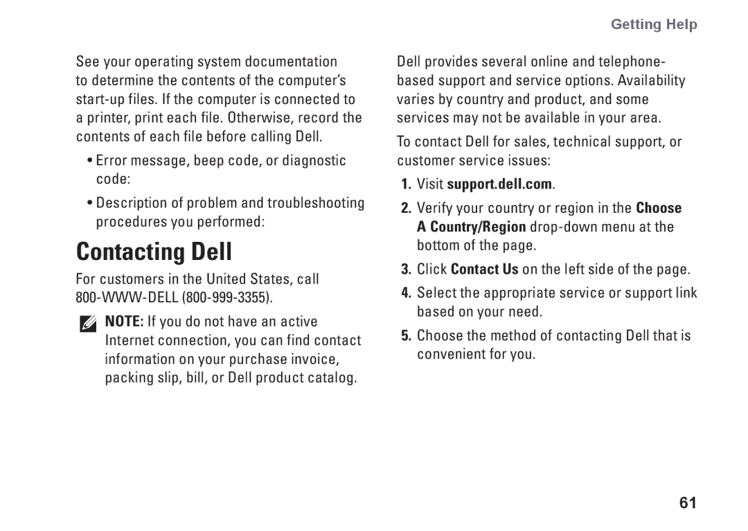 Dell P03T setup guide Contacting Dell, Visit support.dell.com 