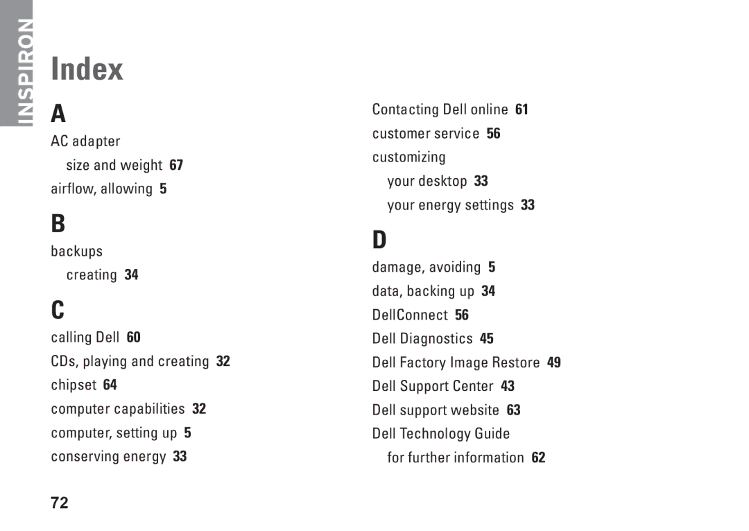 Dell P03T setup guide Index 