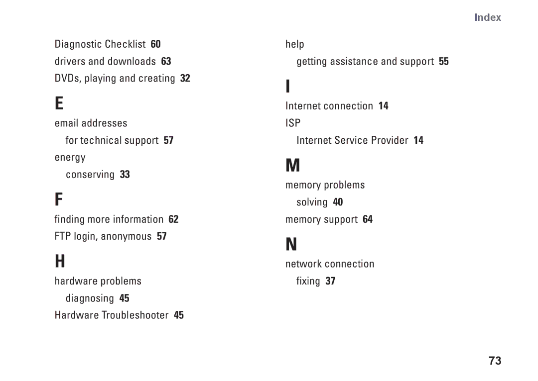 Dell P03T setup guide Index 