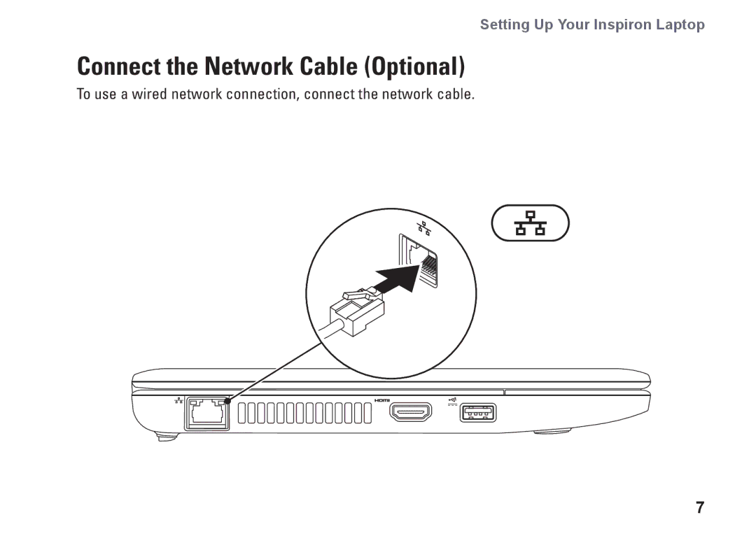 Dell P03T setup guide Connect the Network Cable Optional 