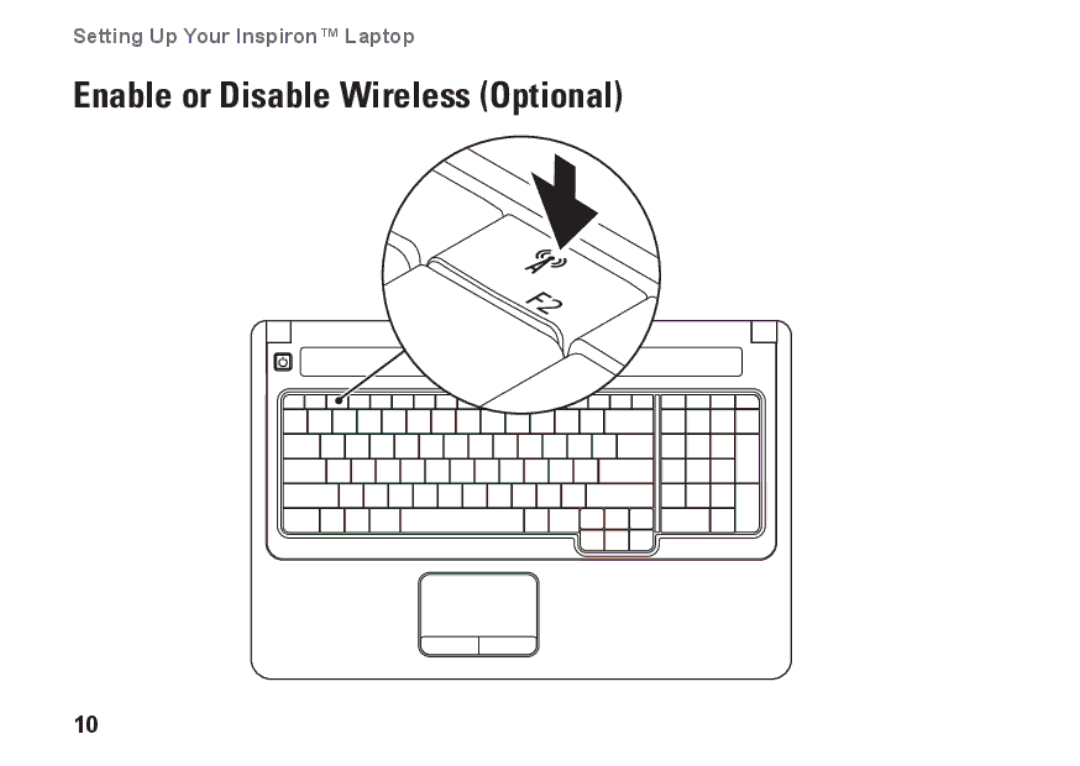 Dell P04E001, J5MFN setup guide Enable or Disable Wireless Optional 