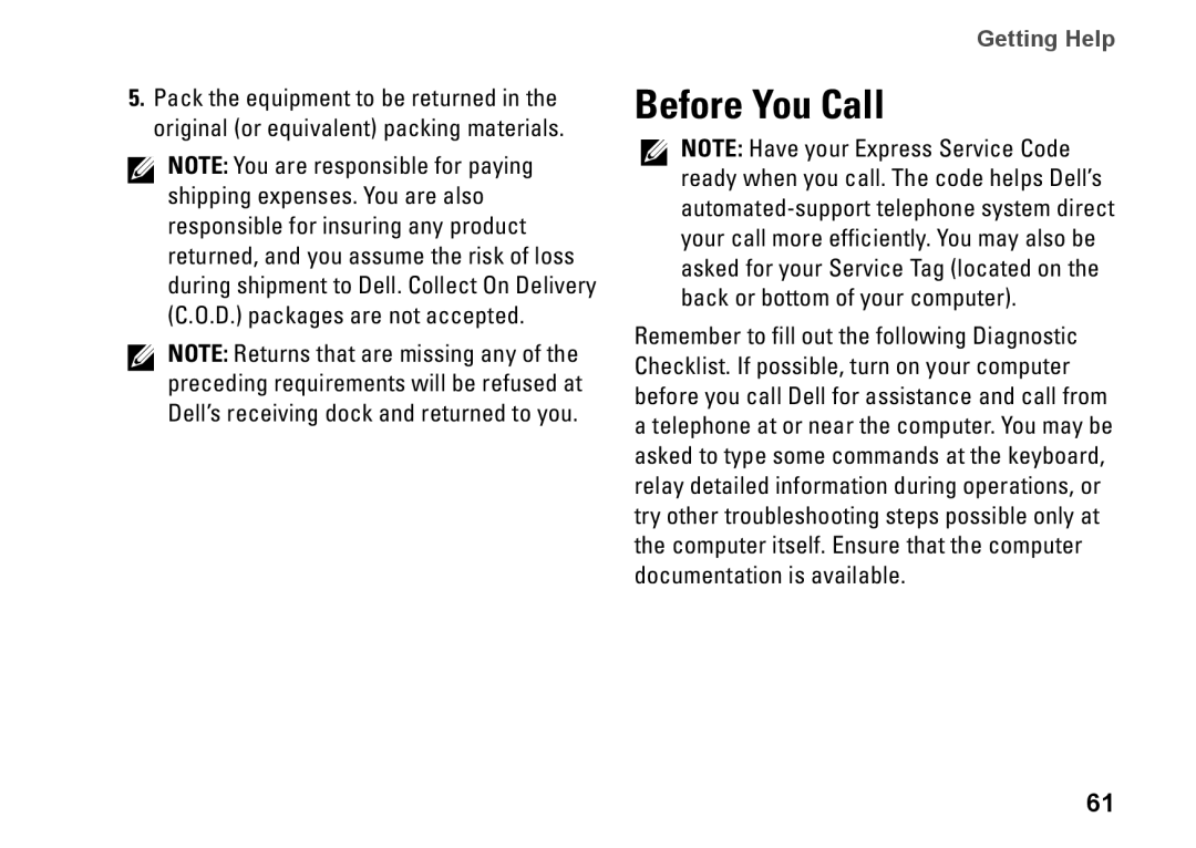 Dell P04E001, J5MFN setup guide Before You Call 