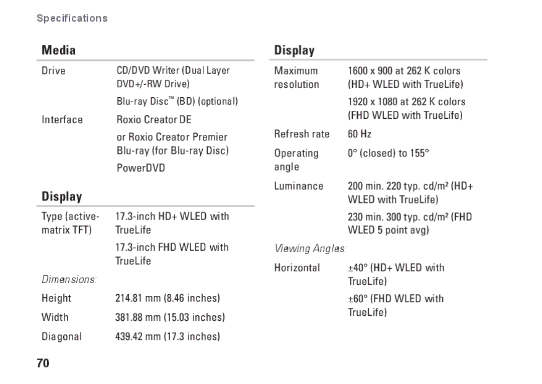 Dell P04E001, J5MFN setup guide Media, Display 