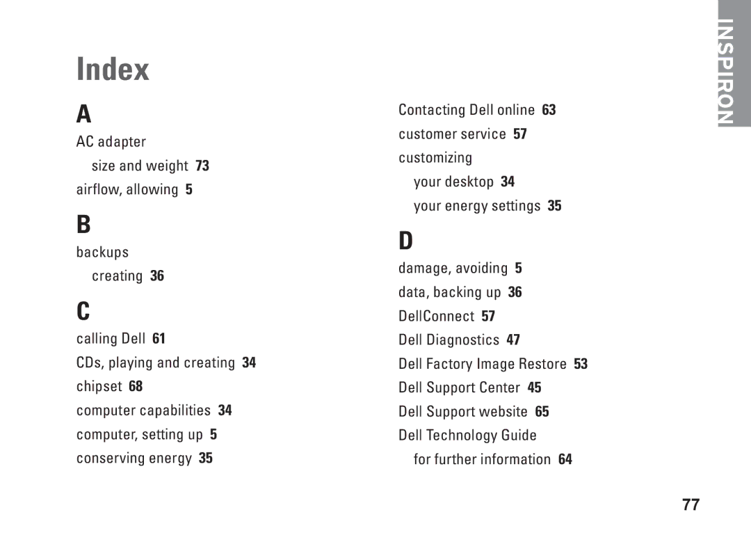 Dell P04E001, J5MFN setup guide Index 