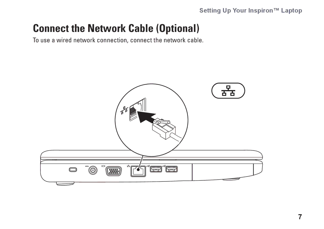 Dell P04E001, J5MFN setup guide Connect the Network Cable Optional 