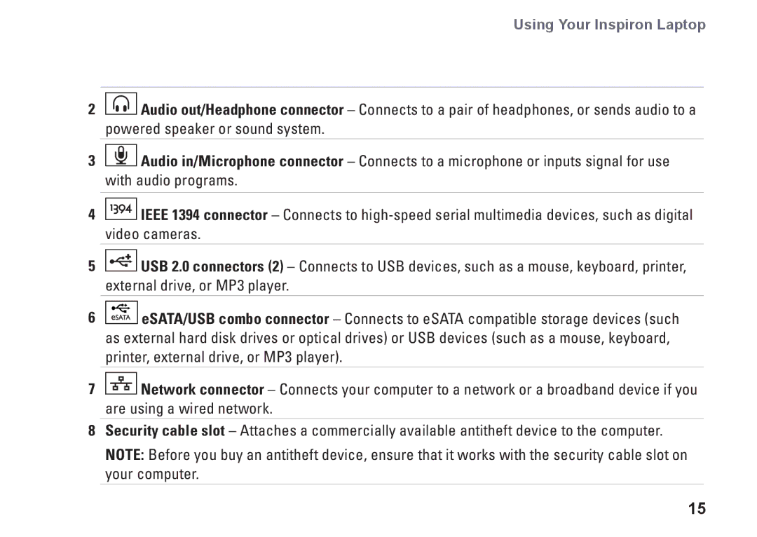 Dell G374R, P04S series setup guide Using Your Inspiron Laptop 