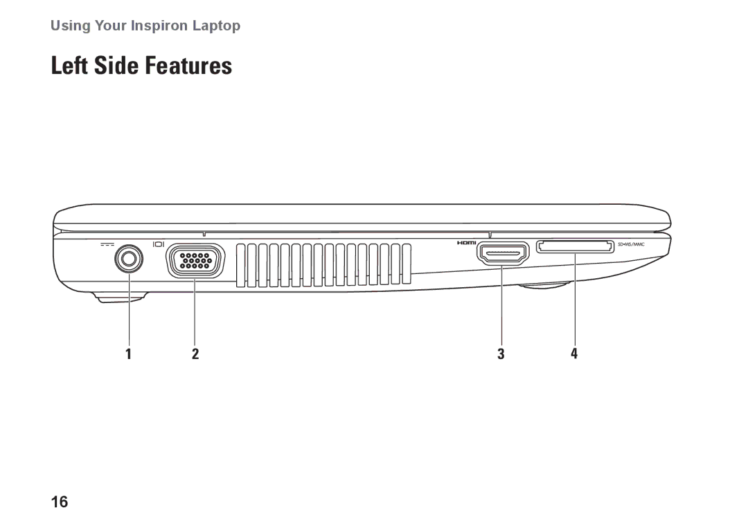 Dell P04S series, G374R setup guide Left Side Features 