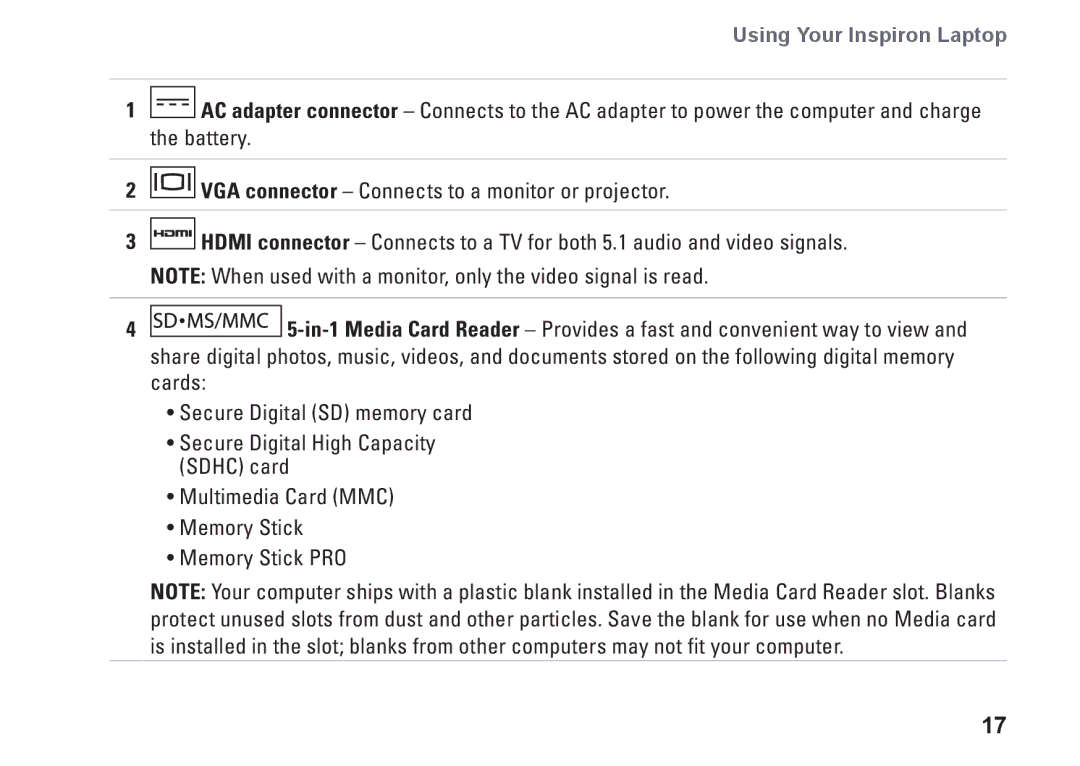 Dell G374R, P04S series setup guide Using Your Inspiron Laptop 