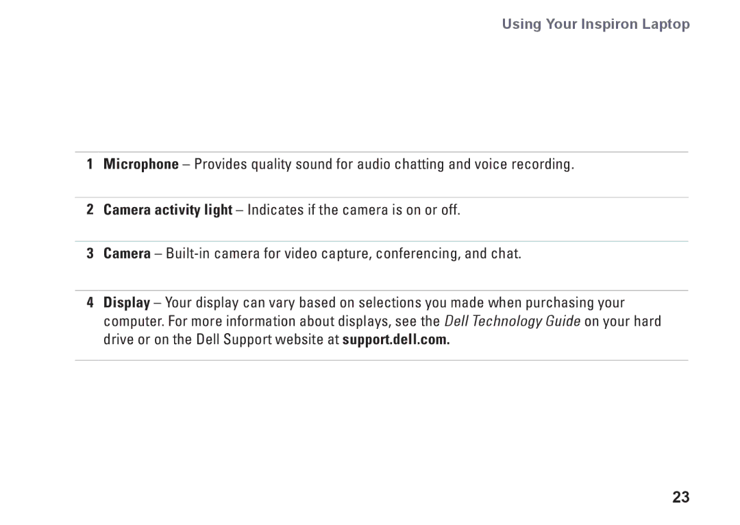 Dell G374R, P04S series setup guide Using Your Inspiron Laptop 