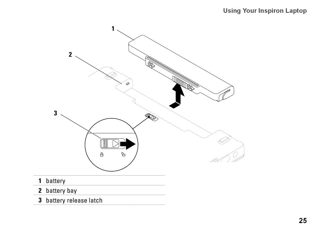 Dell G374R, P04S series setup guide Battery Battery bay Battery release latch 