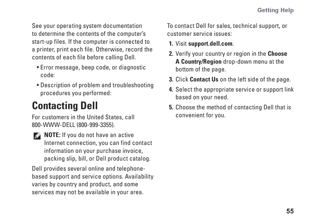 Dell G374R, P04S series setup guide Contacting Dell, Visit support.dell.com 