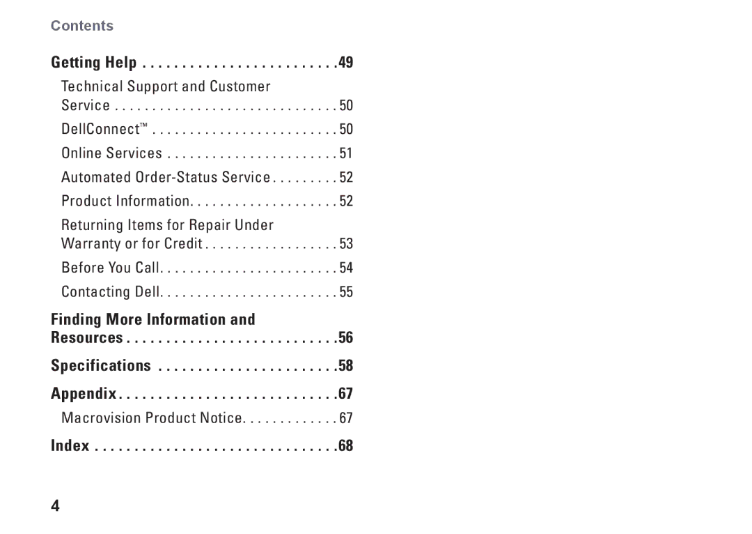 Dell P04S series, G374R setup guide Finding More Information Resources Specifications Appendix 