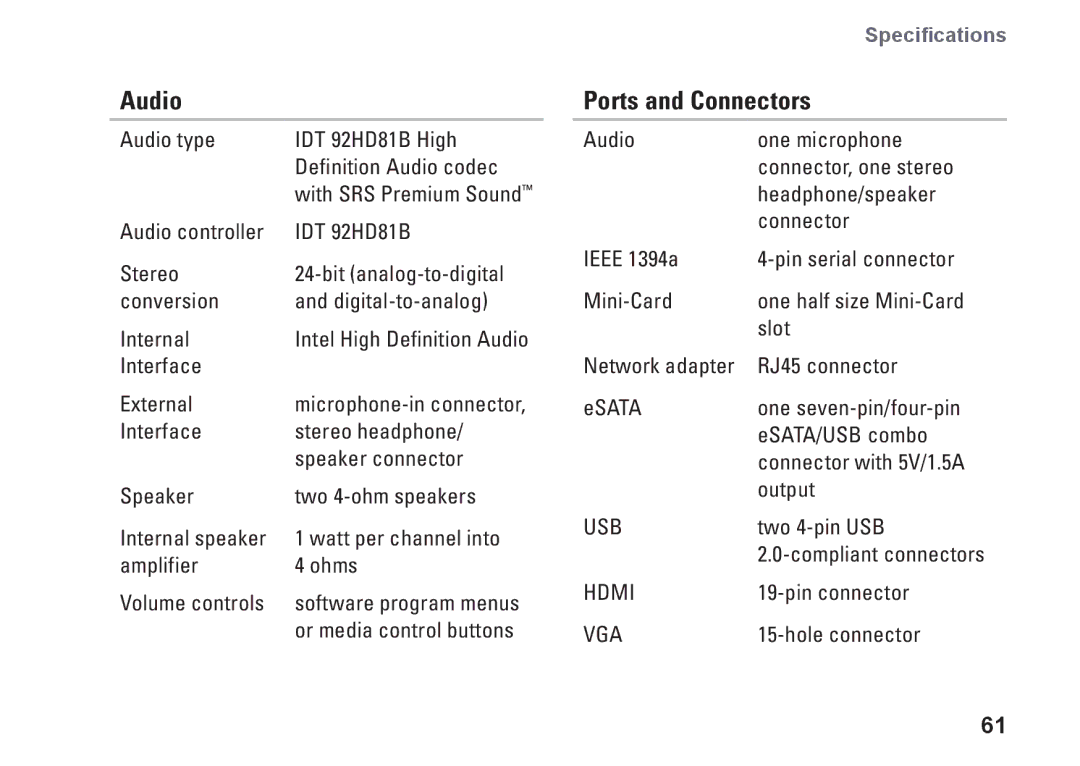 Dell G374R, P04S series setup guide Audio, Ports and Connectors 