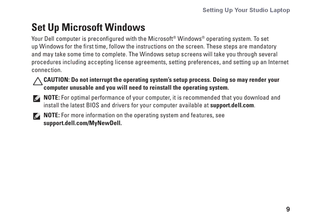 Dell P06F001 manual Set Up Microsoft Windows 