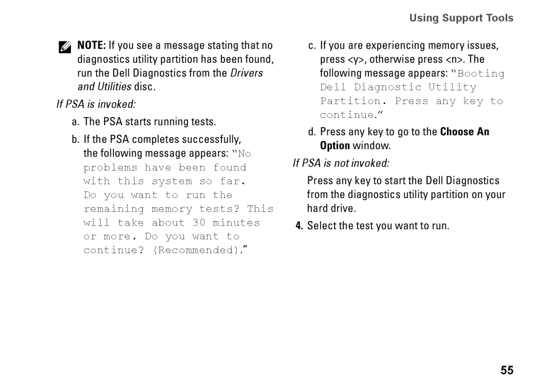 Dell P06F001 manual If PSA is invoked 